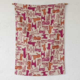 Decoration fabric Linenlook Cat Wildlife Art pink
