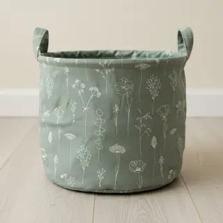 Decoration fabric Linenlook Fine Fragile Flower old green