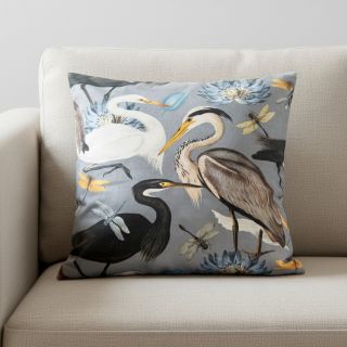 Decoration fabric VELVET Heron bird steel grey