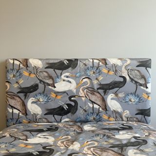 Decoration fabric VELVET Heron bird steel grey