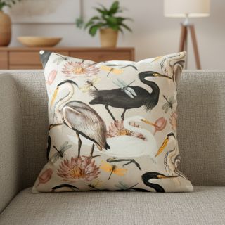 Decoration fabric VELVET Heron bird camel
