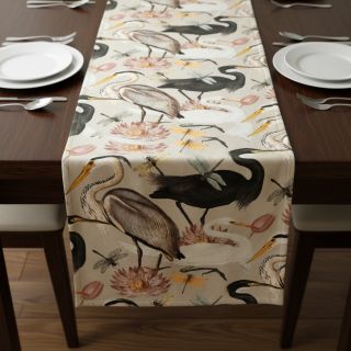 Decoration fabric VELVET Heron bird camel