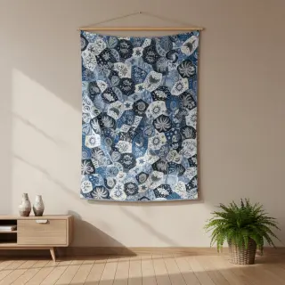 Decoration fabric jacquard Tucan allover bleu