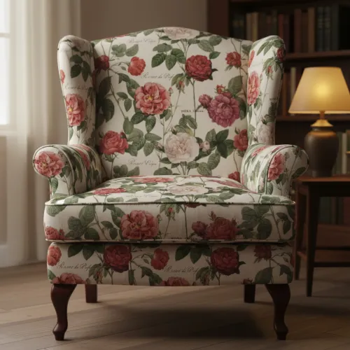 Decoration fabric Linenlook premium Vintage Rose Garden digital print