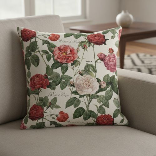 Decoration fabric Linenlook premium Vintage Rose Garden digital print