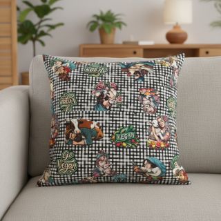 Decoration fabric Vegan black check digital print