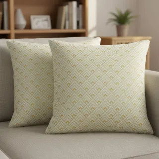 Decoration fabric Linenlook Art deco cubes mint metallic premium