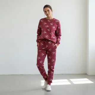 Sweat fabric Dogs and hearts red