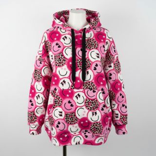 Sweat fabric Happy faces pink digital print