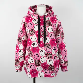 Sweat fabric Happy faces pink digital print