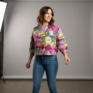 Sweat fabric Manga fuchsia digital print