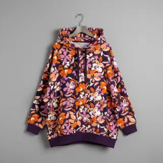 Sweat fabric Bright flowers design purple ochre