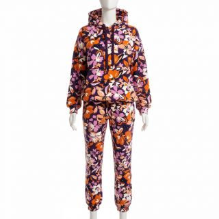 Sweat fabric Bright flowers design purple ochre