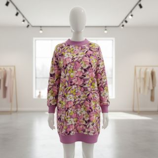 Sweat fabric Bright flowers design pink lime