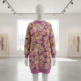 Sweat fabric Bright flowers design pink lime