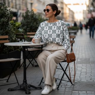 Jersey Happy faces square sage digital print