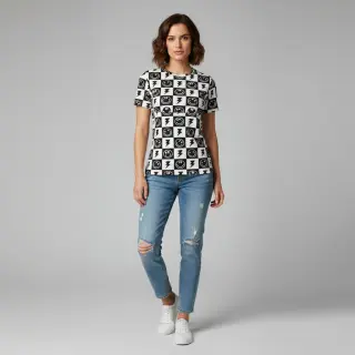 Jersey Happy faces square black digital print
