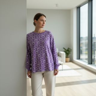 Jersey Happy faces lavender digital print