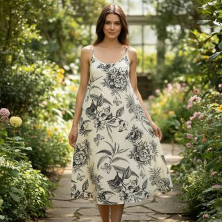 Linen viscose Floweria navy