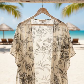 Linen viscose Floweria navy