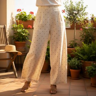 Linen viscose FOIL Hearts ecru