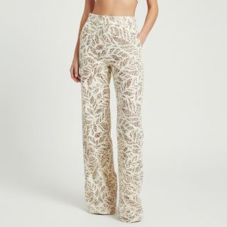 Linen viscose FOIL Leaves bronze