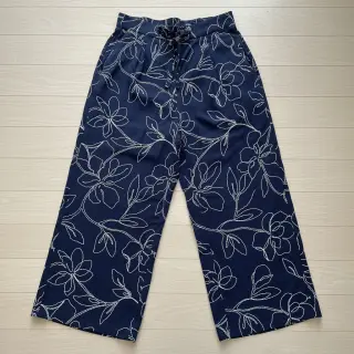 Linen viscose EMBROIDERY Flower Danielle navy