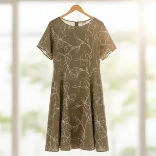 Linen viscose EMBROIDERY Flower Danielle pickle