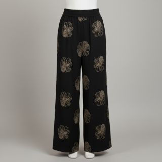 Linen viscose EMBROIDERY Flower Maya black