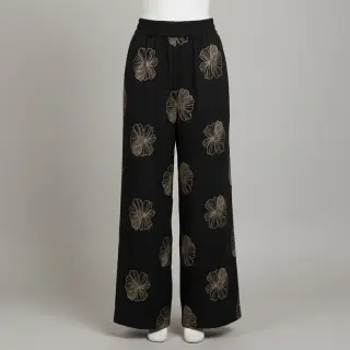 Linen viscose EMBROIDERY Flower Maya black