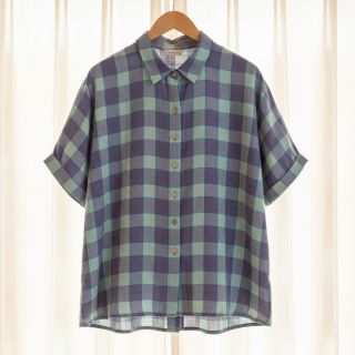 Linen viscose YARN DYED Square green