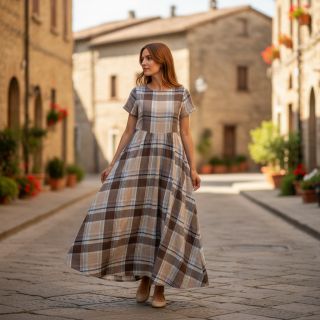 Linen viscose YARN DYED Checks taupe