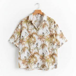 Linen viscose Crane bird design A digital print