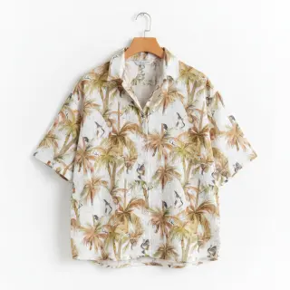 Linen viscose Crane bird design A digital print