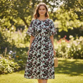 Linen viscose Lotus design A digital print
