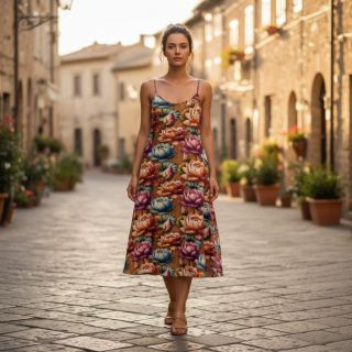 Linen viscose Marigold design C digital print