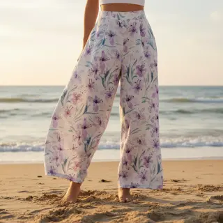 Linen viscose Natural Lin Laurel purple digital print