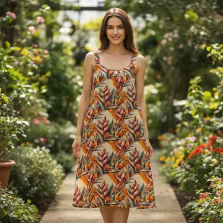 Linen viscose Marigold design A digital print