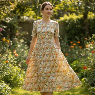 Linen viscose CREPE Flowers yellow digital print