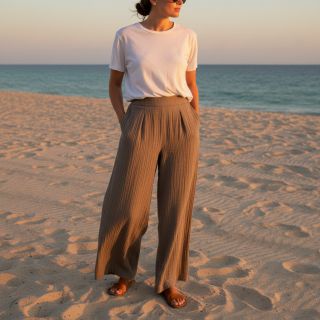 Linen viscose CRINCLE taupe