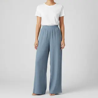 Linen viscose CRINCLE blue shadow