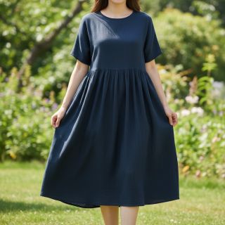 Linen viscose CRINCLE navy