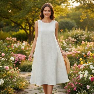 Linen viscose CRINCLE off white