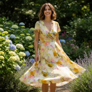 Viscose SATIN Ambre yellow digital print