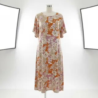 Viscose SATIN Flowie Noe orange digital print
