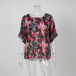 Viscose SATIN Night flowers black digital print