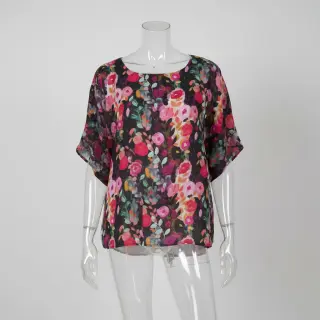 Viscose SATIN Night flowers black digital print