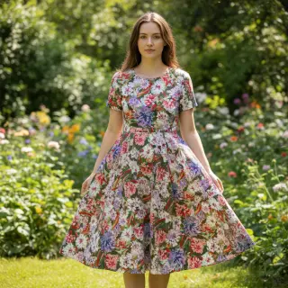 Viscose SATIN Old fashion flowers digital print