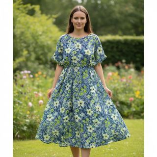 Viscose SATIN Blue flowers digital print