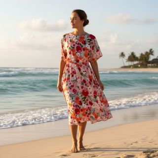 Viscose SATIN Red flowers digital print